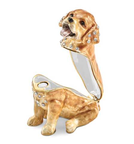Bejeweled "Sassy" Golden Retriever Pup Trinket Box with Matching Necklace