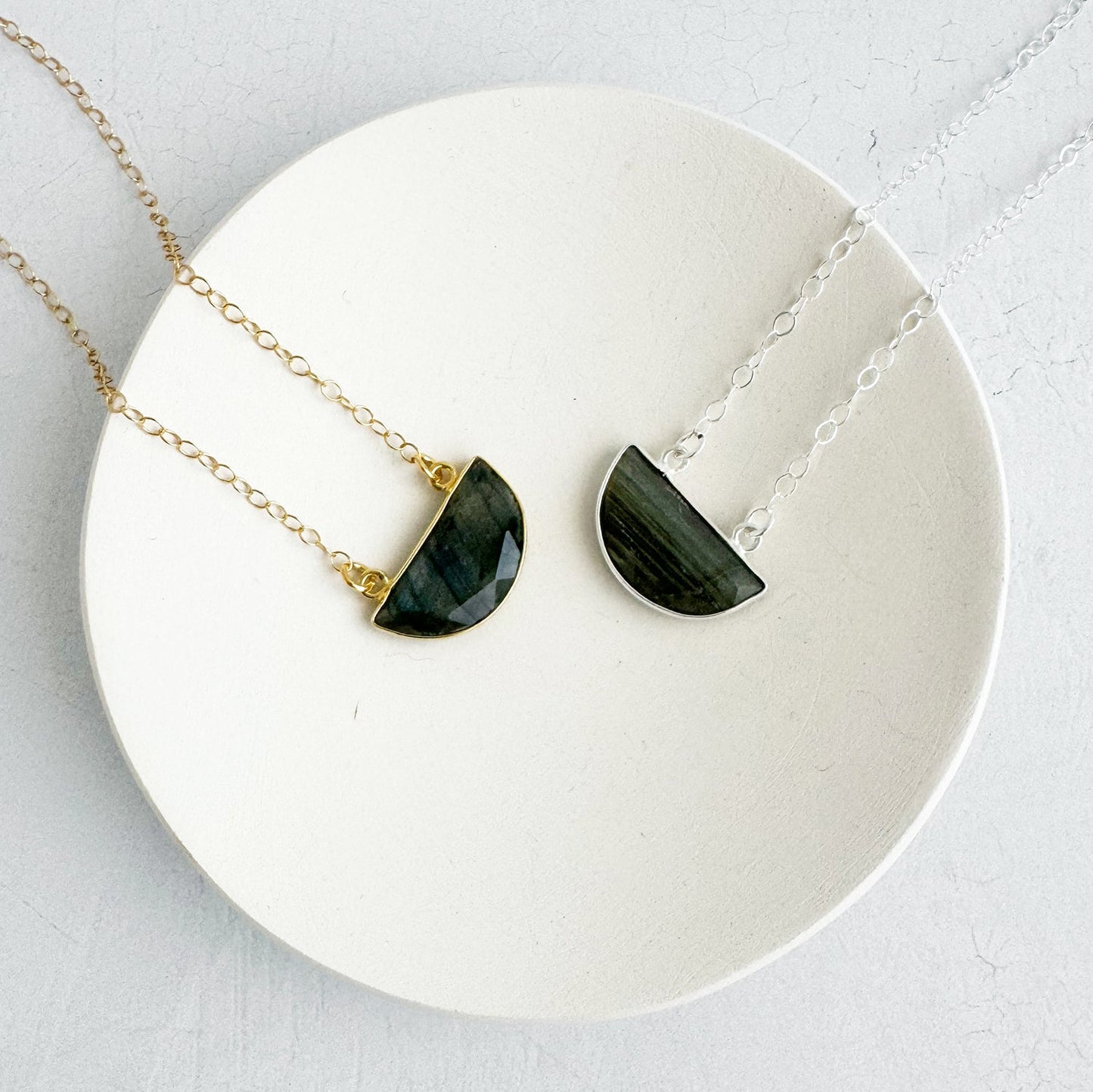 Small Half Moon Crescent Necklace - Labradorite