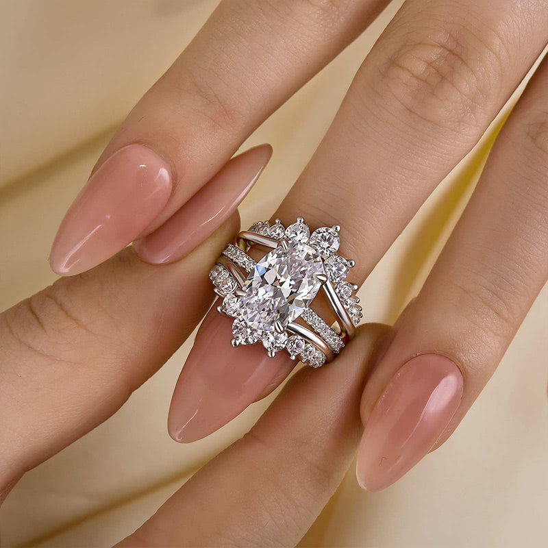 Sumptuous Oval Cut 3.5ct Insert Ring 925 Sterling Silver Wedding Ring Set