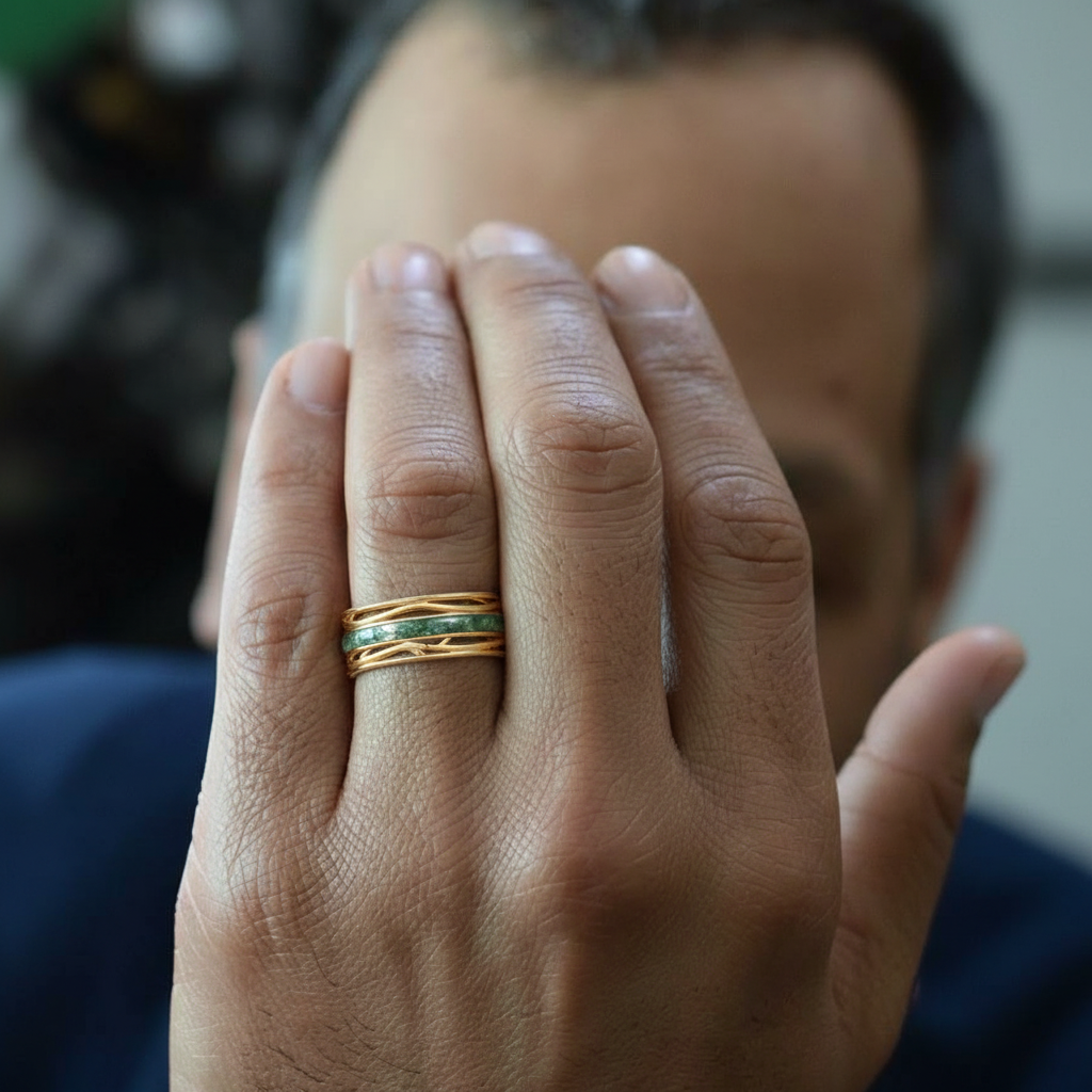 Odin’s Dominion | 8MM Moss Agate Men’s Ring with Openwork Branch Sides