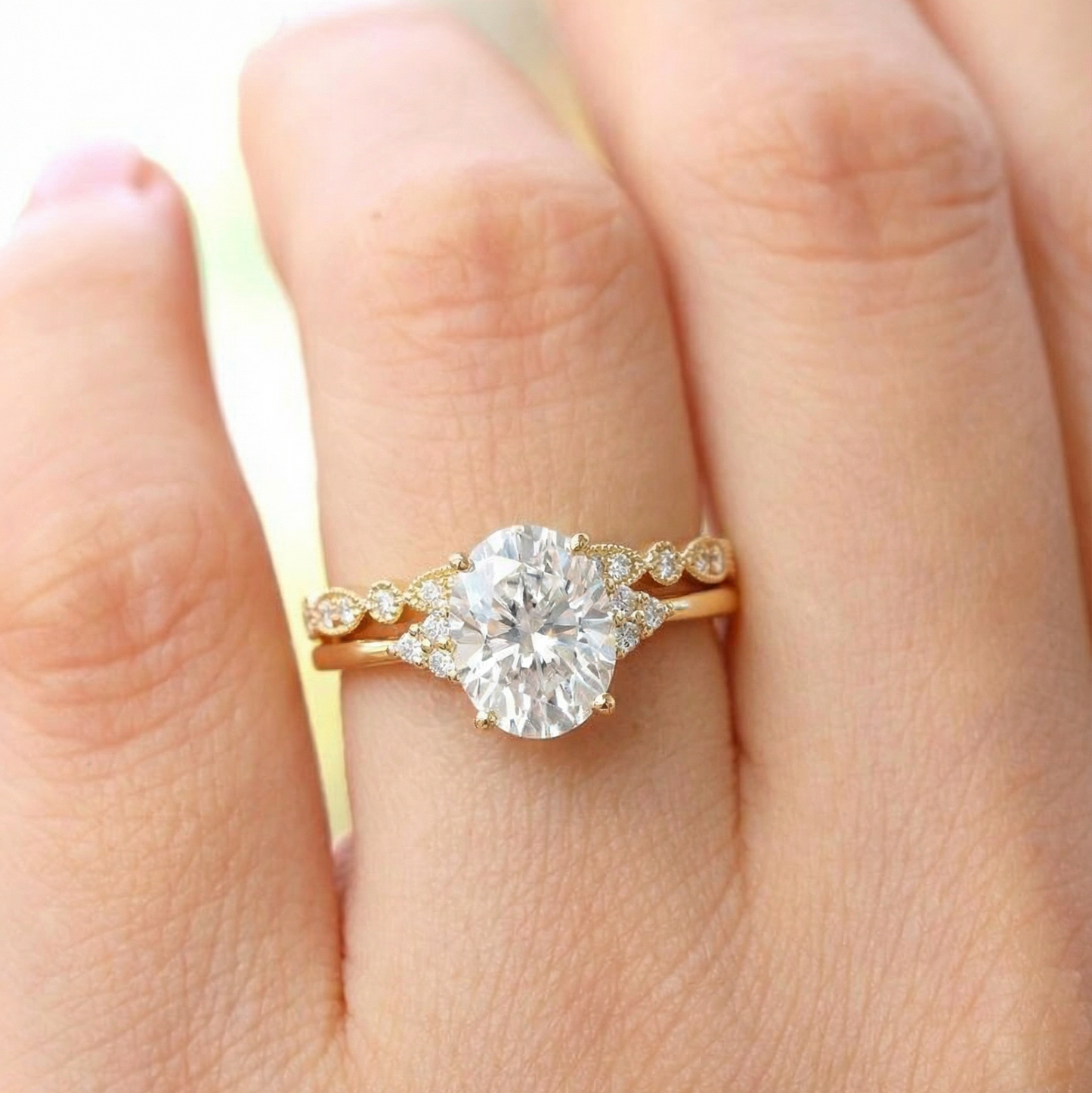 Victoria’s Glory | 2CT Vintage Oval Cut Diamond Cluster Bridal Set 2pcs