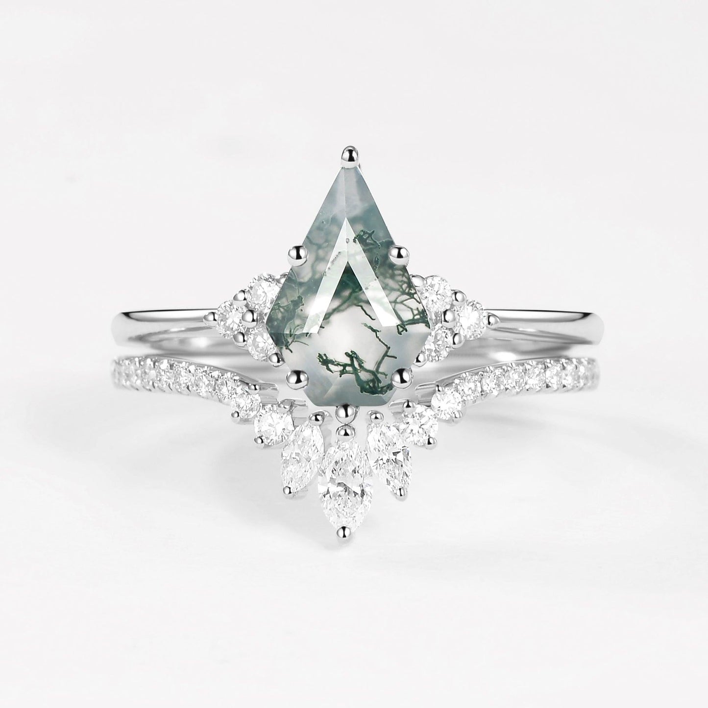 Elara’s Keystone | Pentagon Kite Cut Moss Agate Bridal Set 2pcs