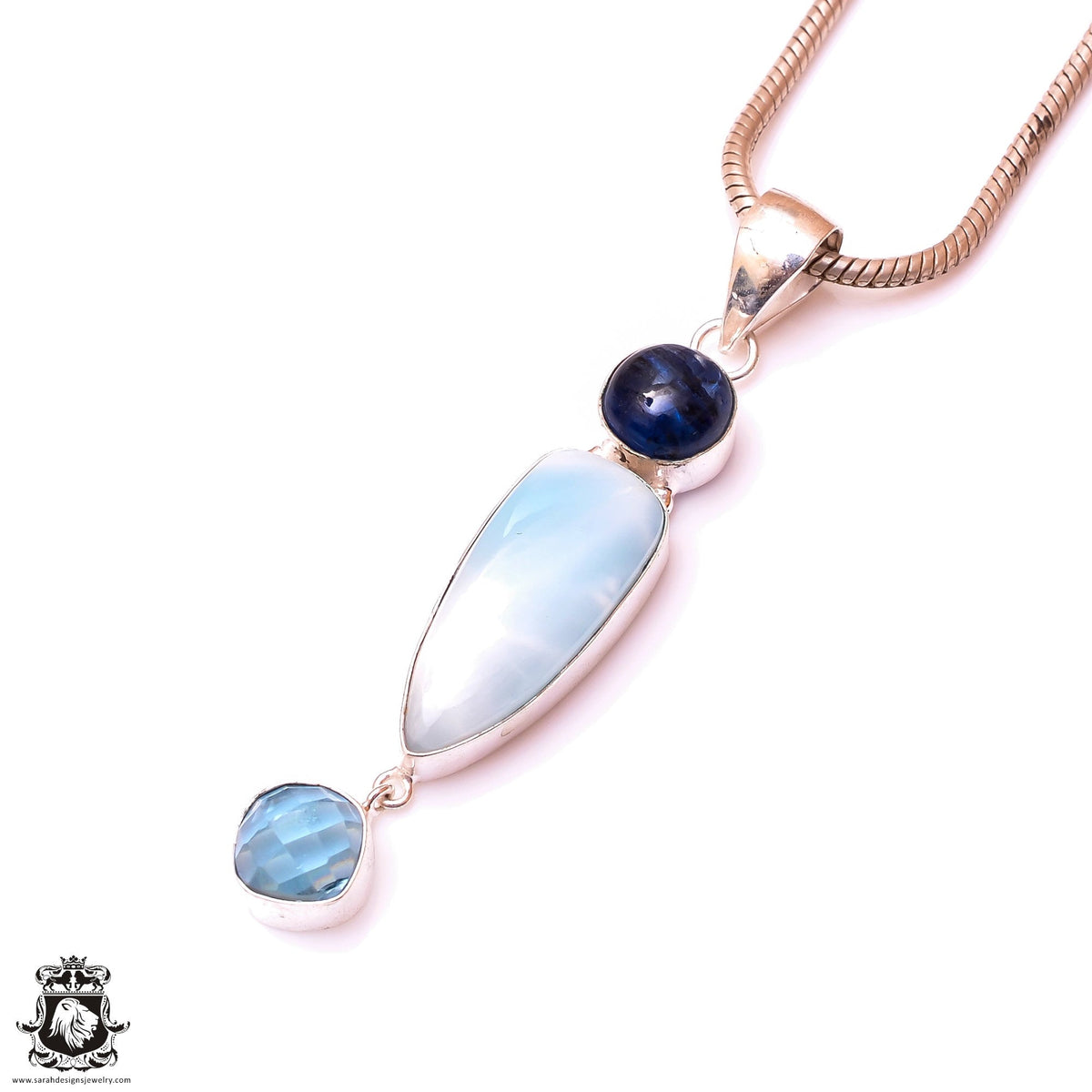 Kyanite Larimar Aquamarine Pendant & 3MM Italian Chain P9955