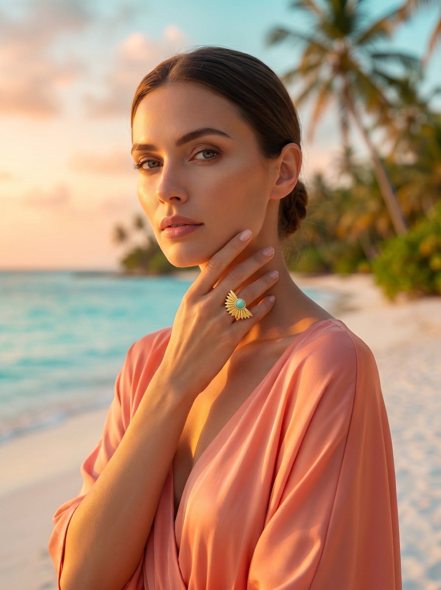 Bague XXL Fleur Éventail Cocktail | Acier Inoxydable Plaqué Or 24K - Univers végétal