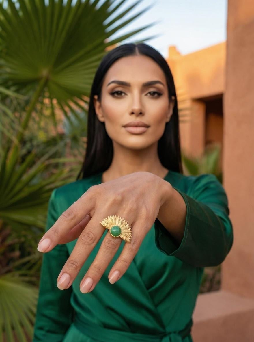 Bague XXL Fleur Éventail Cocktail | Acier Inoxydable Plaqué Or 24K - Univers végétal