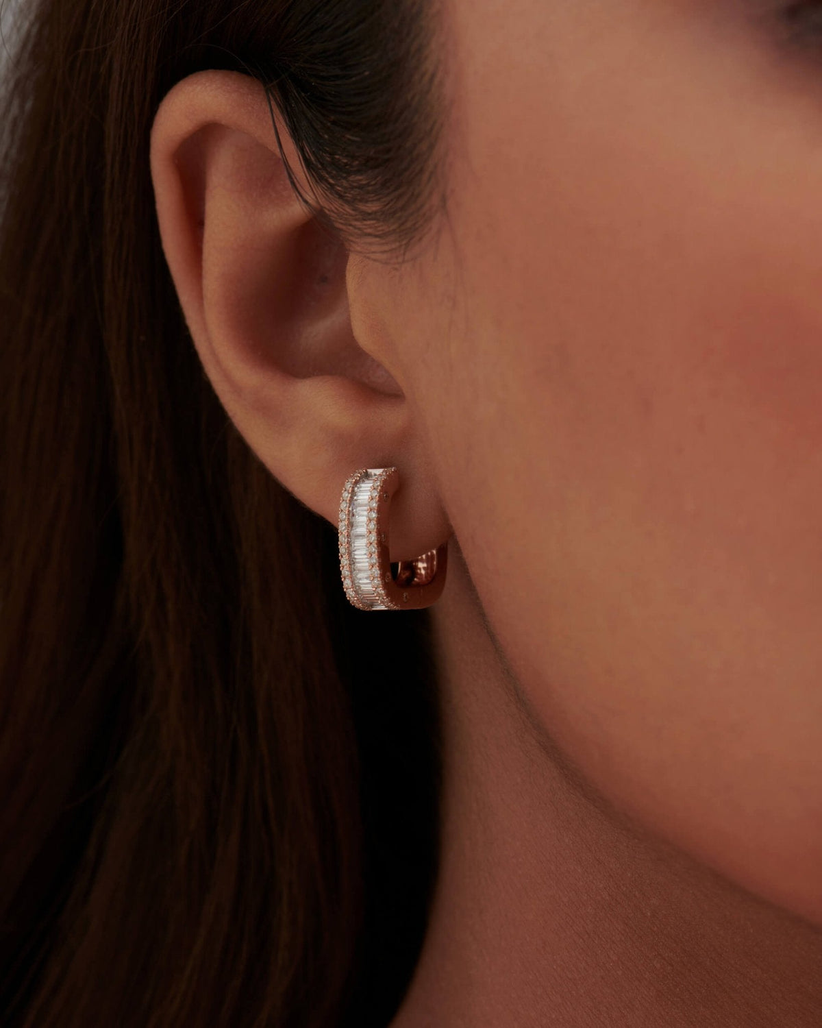 Baguette & Round Diamond Cushion Earrings – 14K/18K Gold Lab Grown Diamond Hoops Earrings
