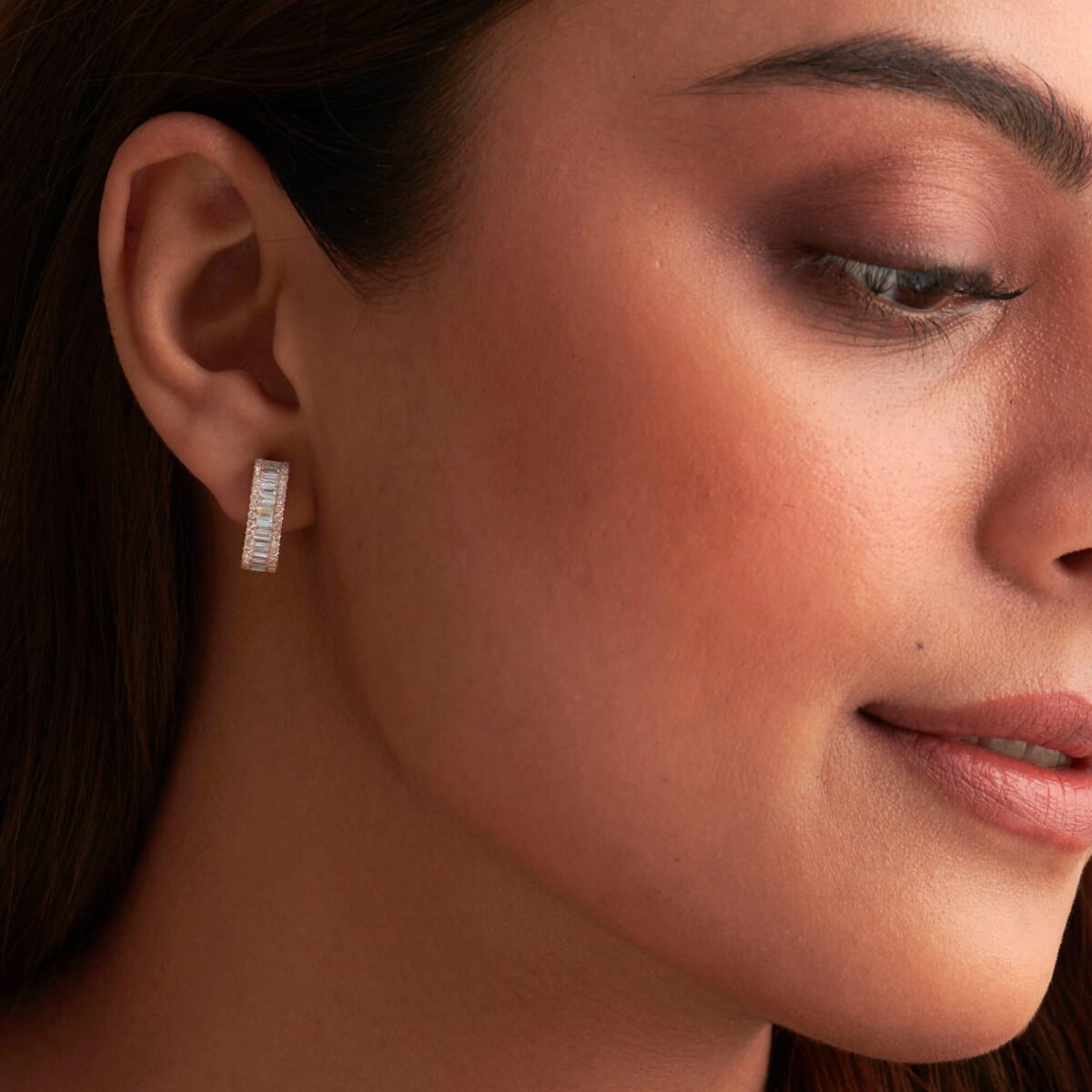 Baguette & Round Diamond Cushion Earrings – 14K/18K Gold Lab Grown Diamond Hoops Earrings
