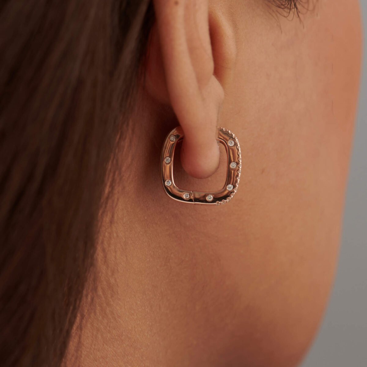Baguette & Round Diamond Cushion Earrings – 14K/18K Gold Lab Grown Diamond Hoops Earrings