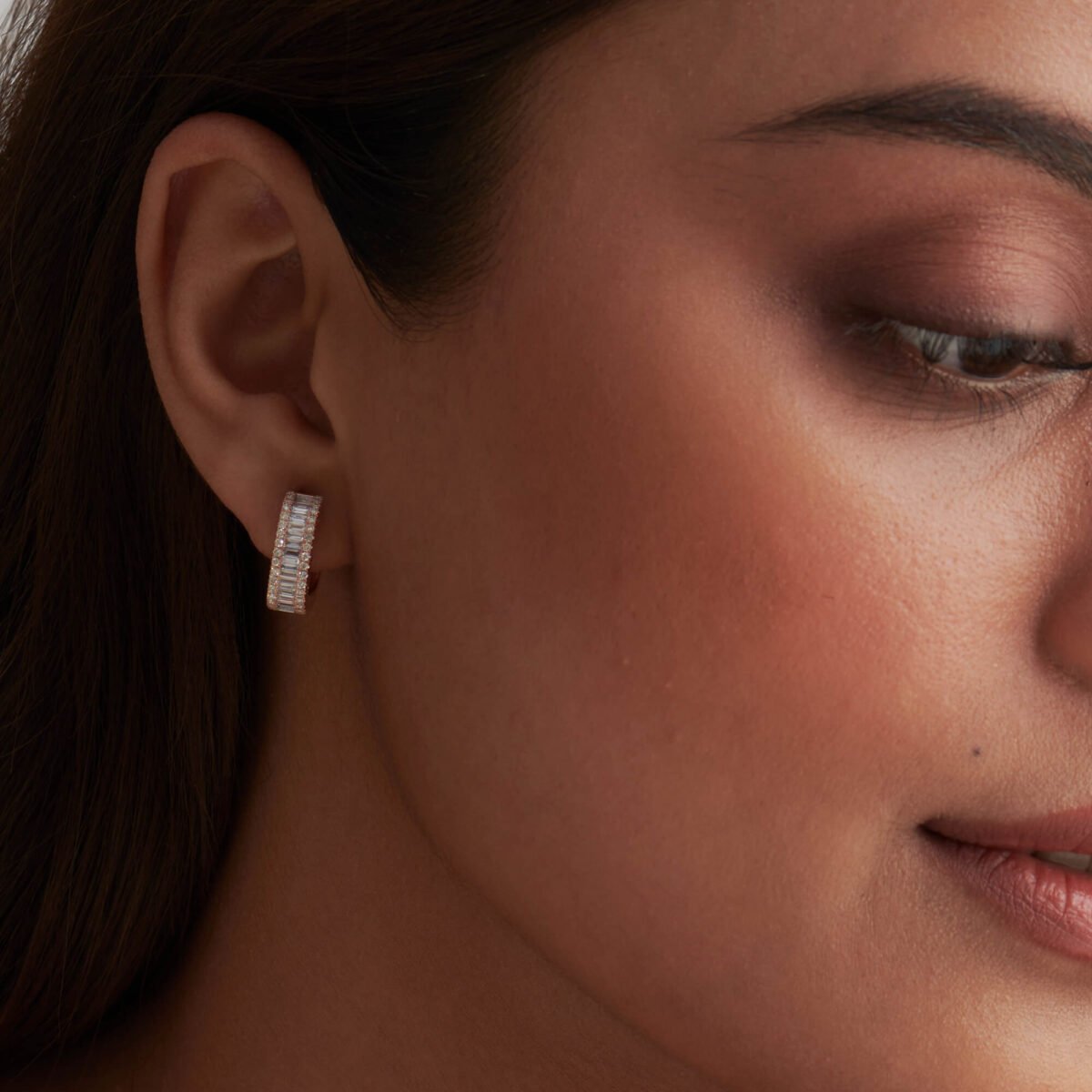 Baguette & Round Diamond Hoop Earrings