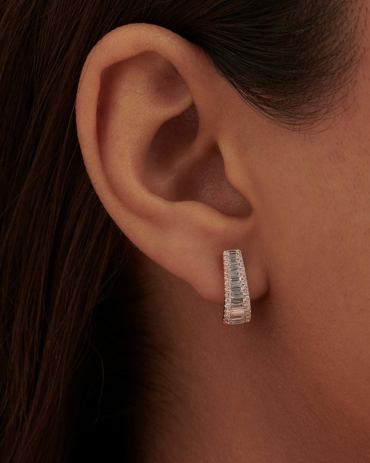 Baguette & Round Diamond Tapered Hoops Earrings