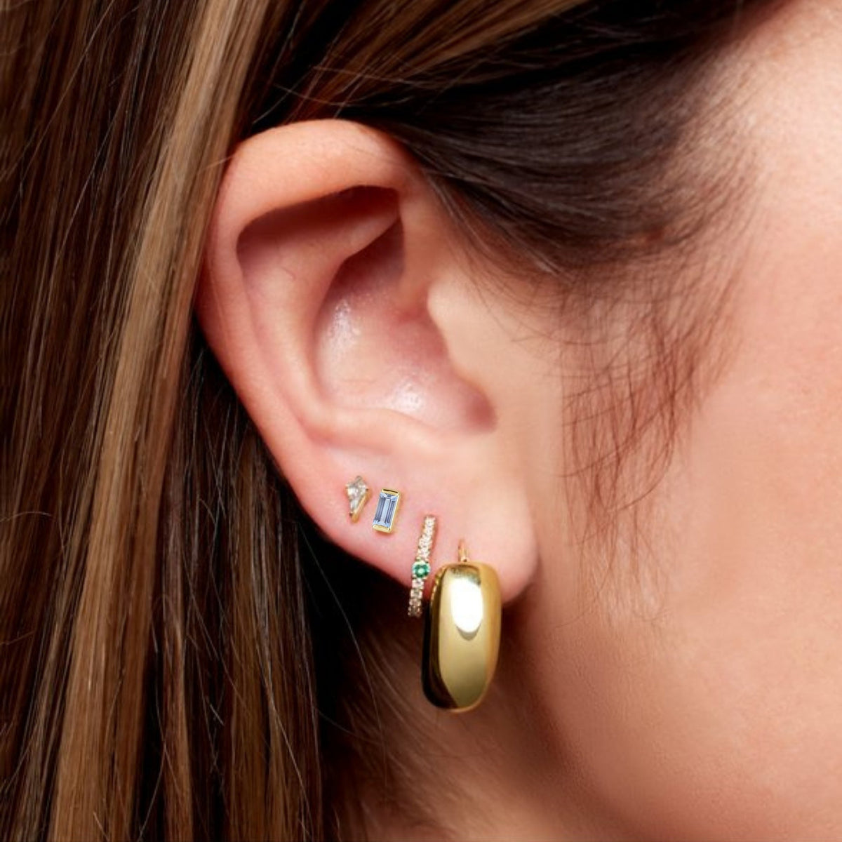 Channel-set Baguette Tanzanite Gold or Platinum Stud Earrings