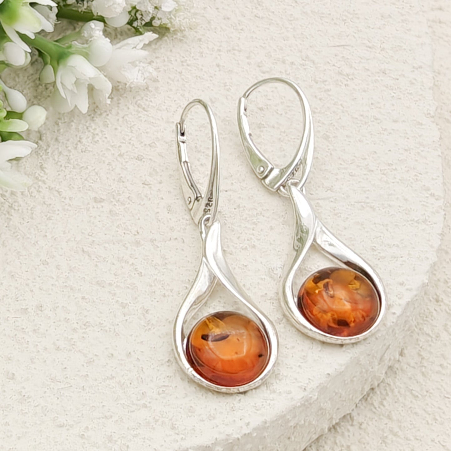 Baltic Amber Earrings | Hanging Amber | November Gift | Sterling Silver