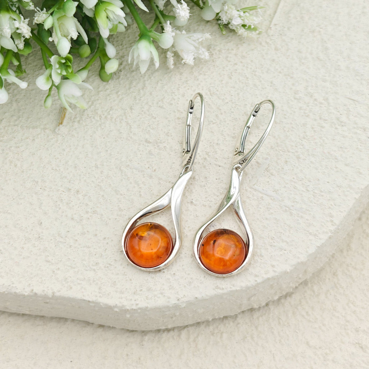 Baltic Amber Earrings | Hanging Amber | November Gift | Sterling Silver