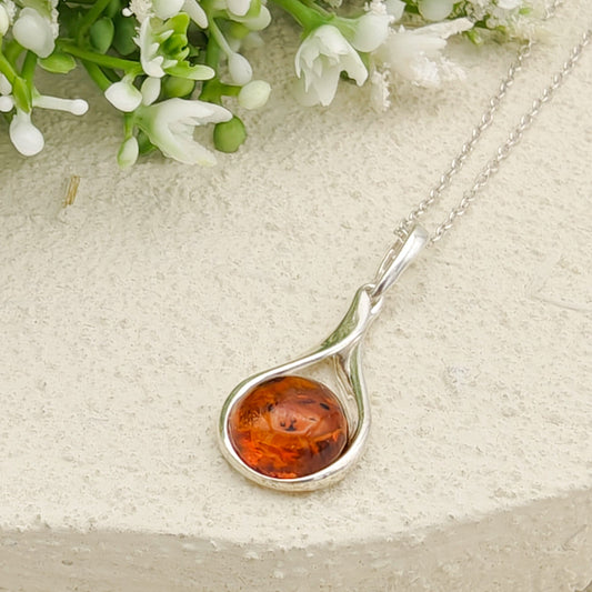Baltic Amber Pendant | 25mm hanging Amber | Sterling Silver