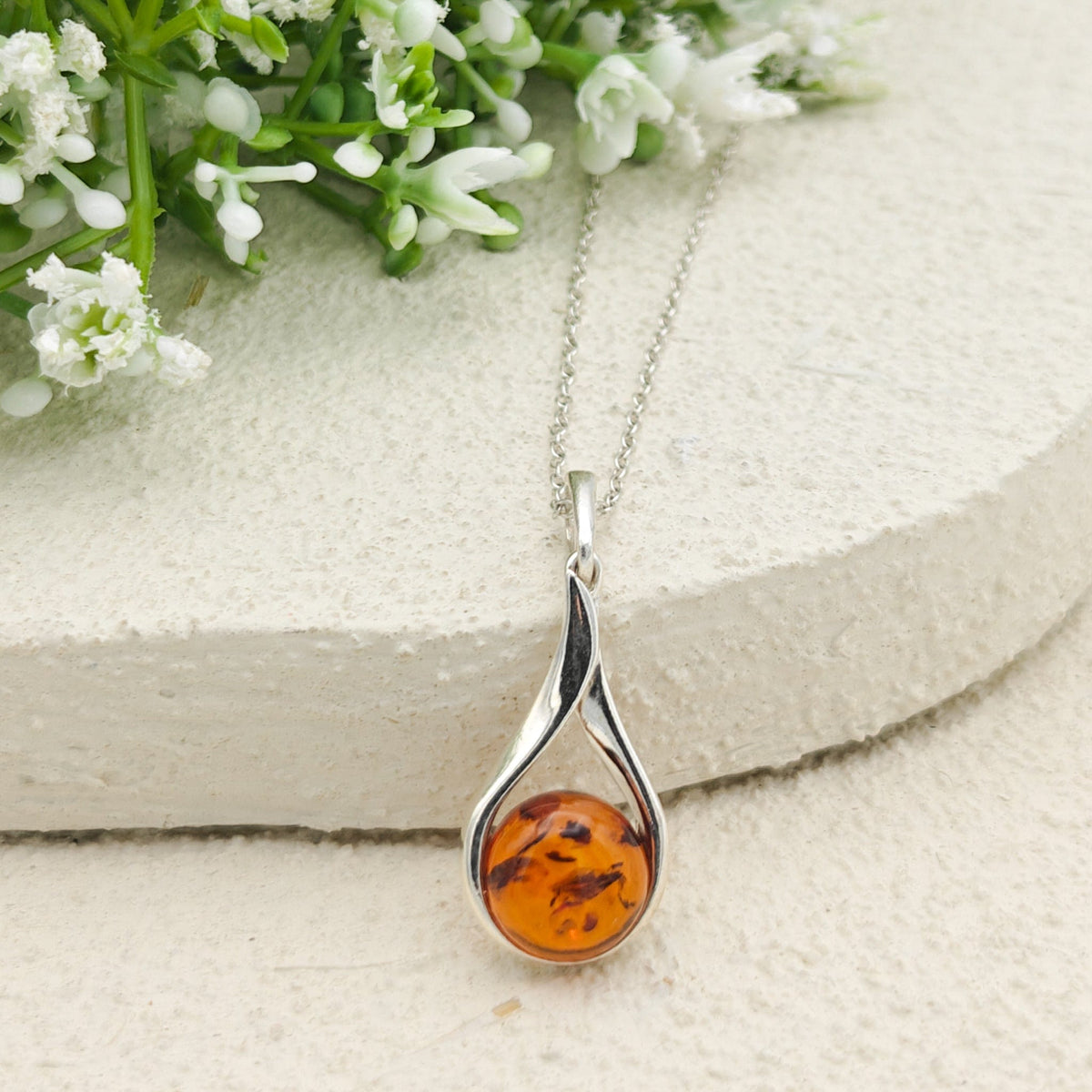 Baltic Amber Pendant | 25mm hanging Amber | Sterling Silver