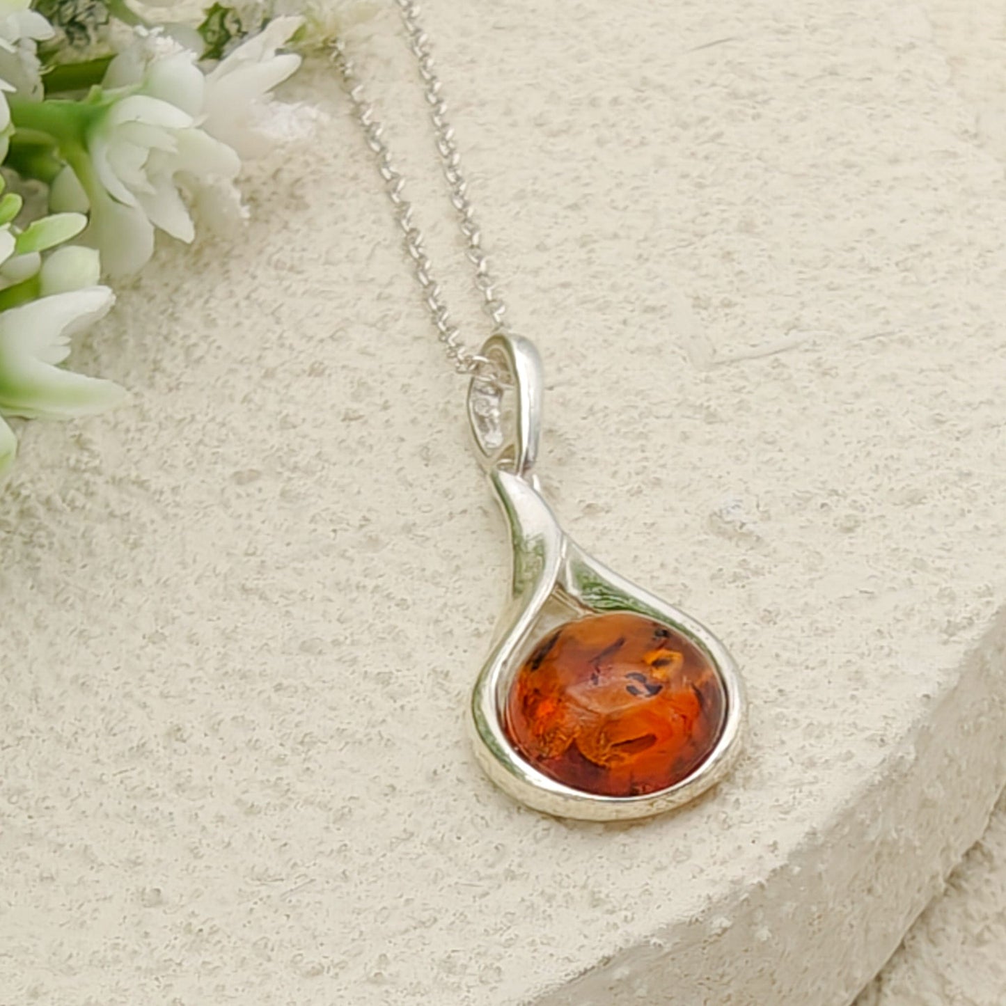 Baltic Amber Pendant | 25mm hanging Amber | Sterling Silver