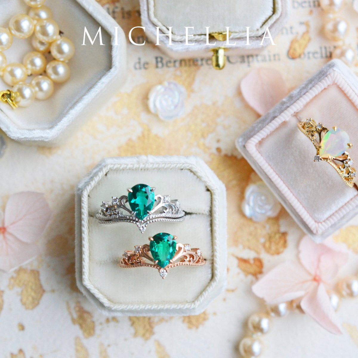 [Veronica] Vintage Crown Pear Cut Ring in Lab Blue Sapphire