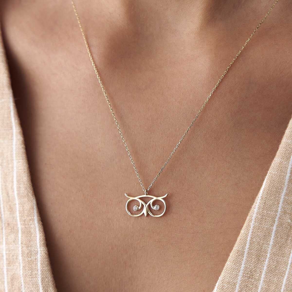 14k Gold Owl Head Necklace
