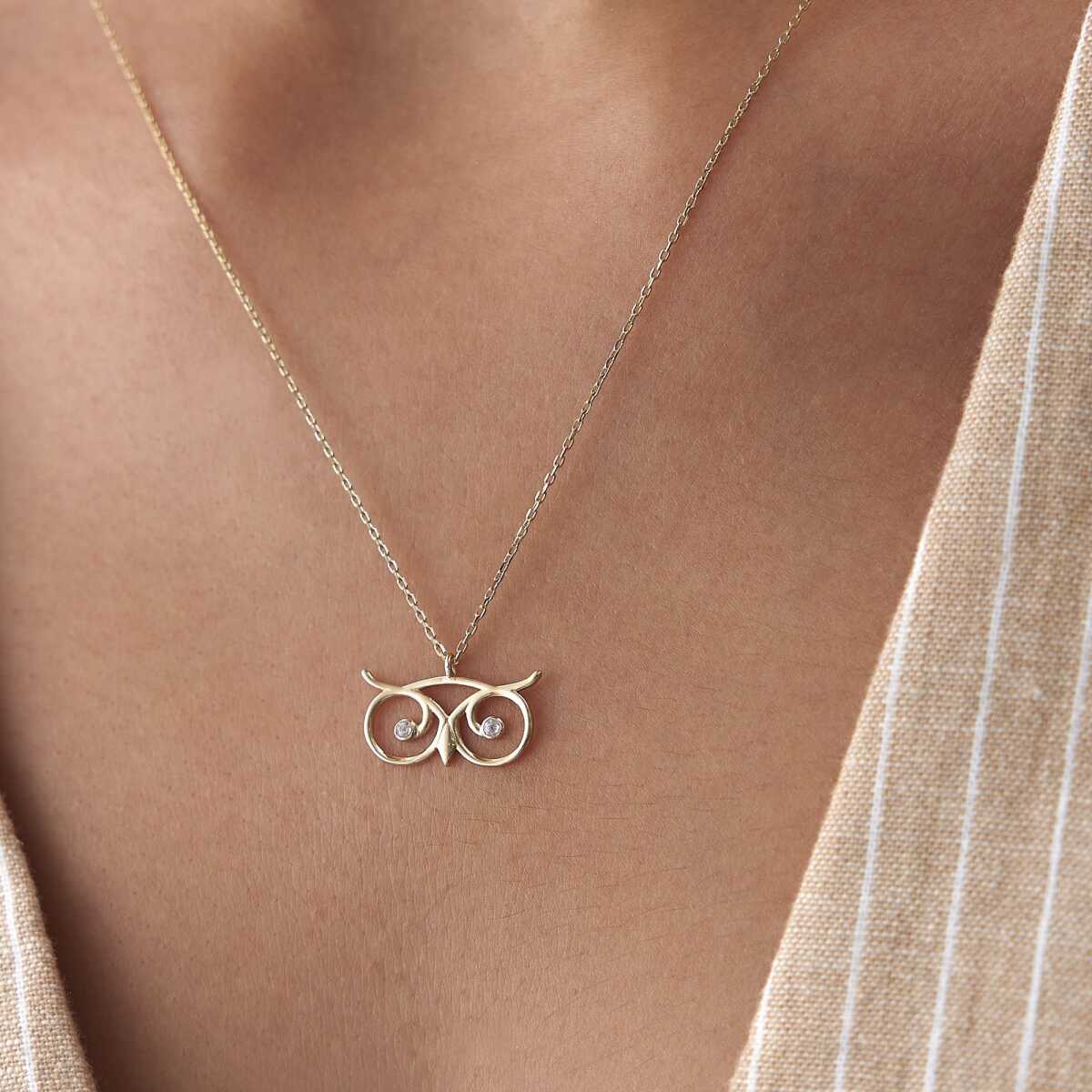 14k Gold Owl Head Necklace