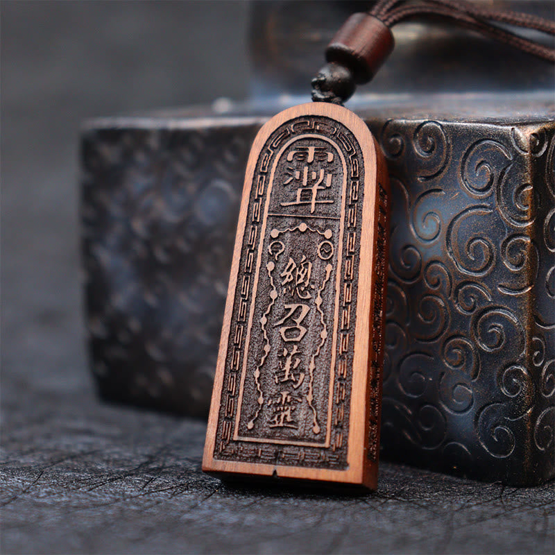 Fortune Jewel Lightning Struck Jujube Wood Taoist Five Thunder Order Luck Protection Necklace Pendant