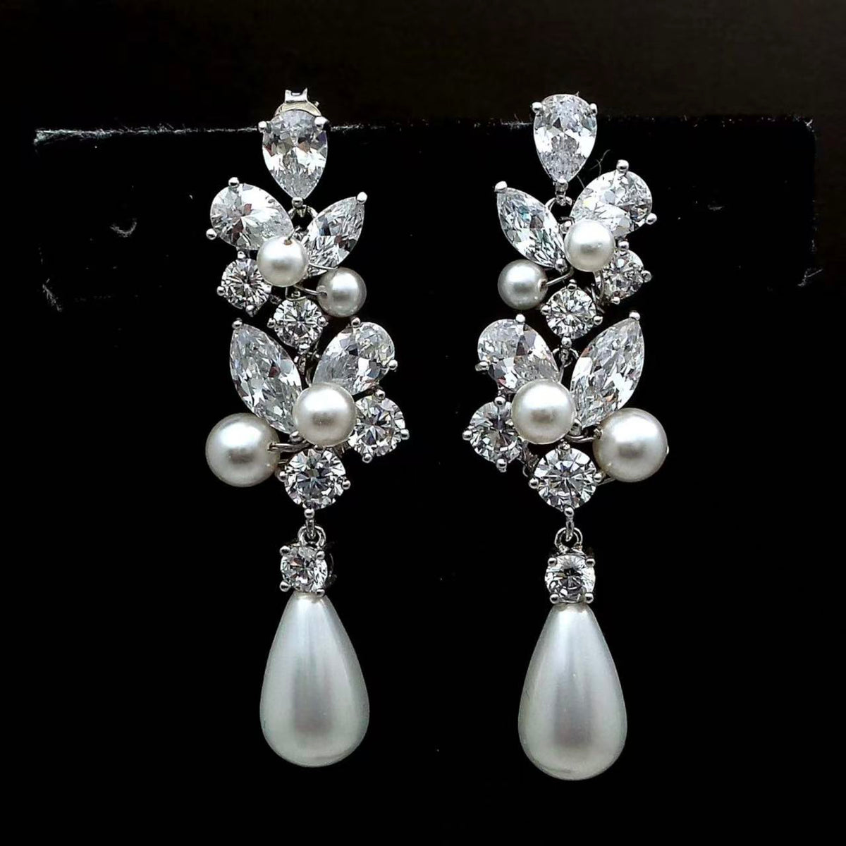 Moissanite & Natural Pearl Teardrop Dangle Bridal Wedding Earrings-Nivea