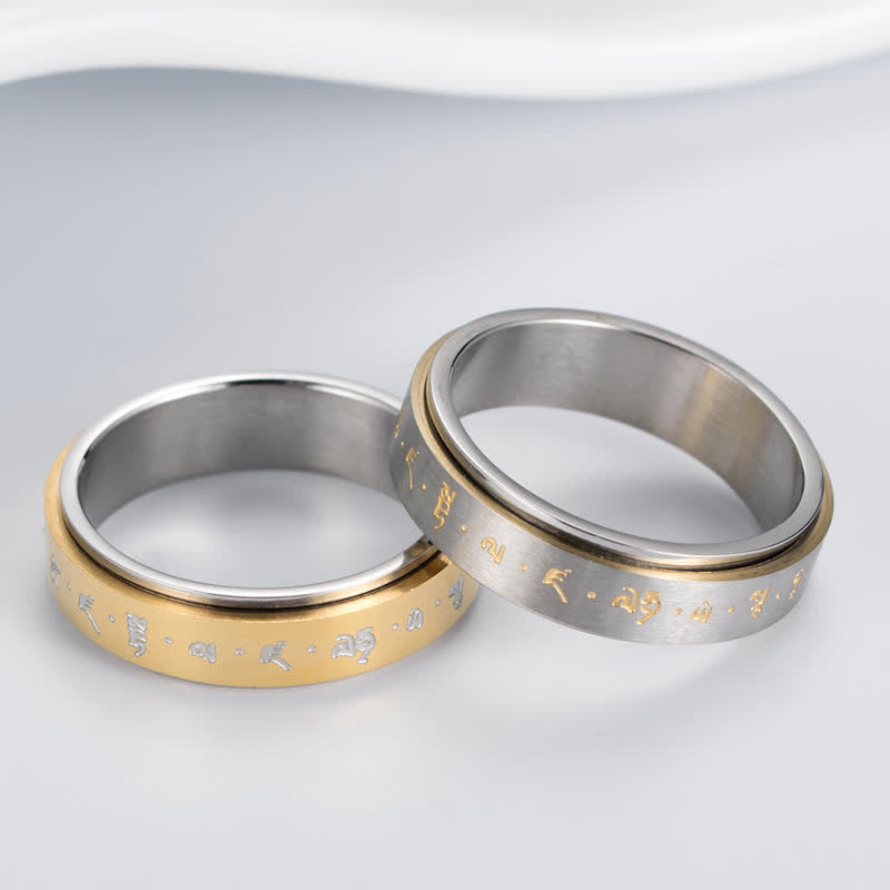 Fortune Jewel Mantra Titanium Steel Balance Rotatable Ring