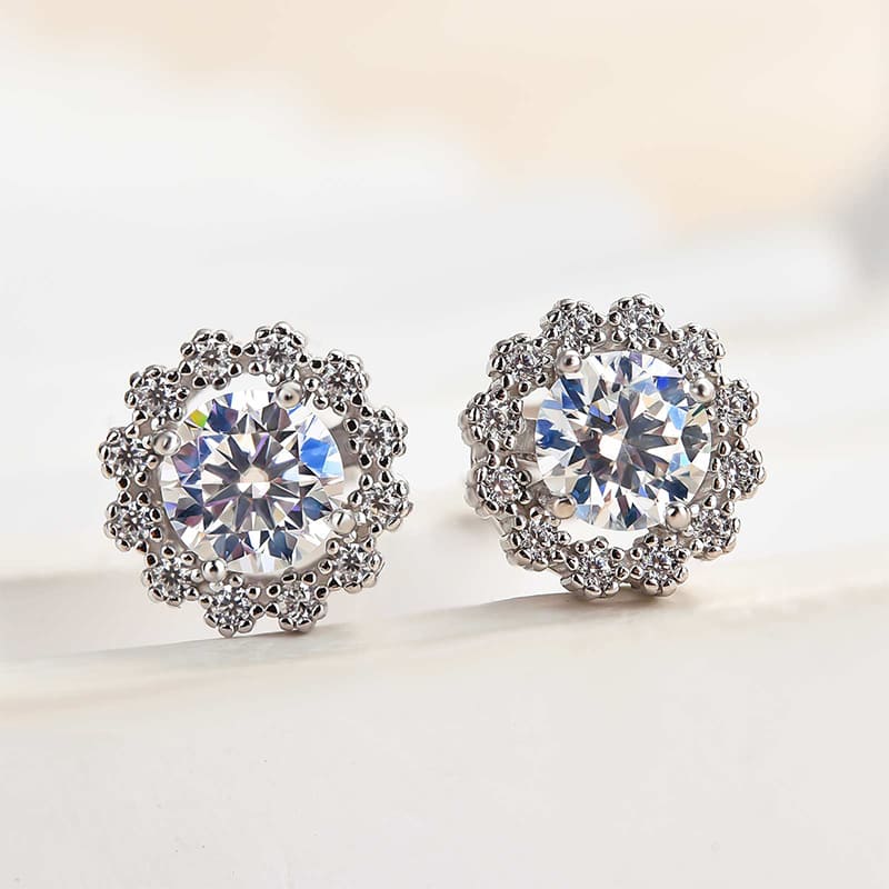 Solarii Moissanite Round Cut Flower Design 925 Sterling Silver Stud Earrings