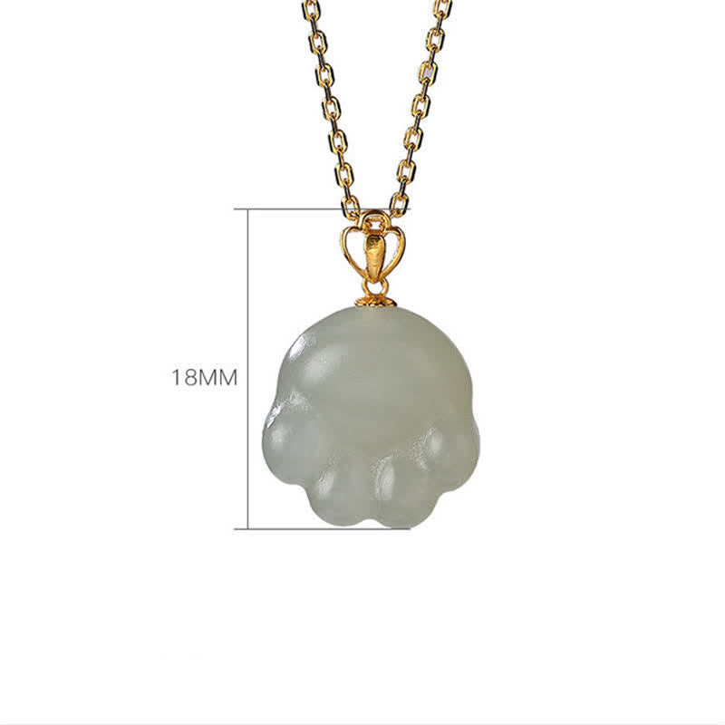 Fortune Jewel 925 Sterling Silver Hetian White Jade Cute Cat Paw Luck Necklace Pendant