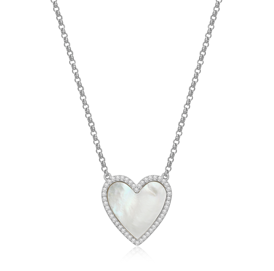 Sterling Silver Mother of Pearl "Endless Love" Heart Necklace (16inch + 3inch extender)