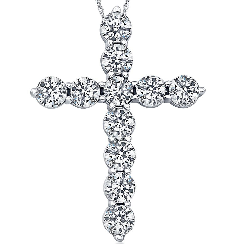 3.34Ct Diamond Cross Pendant 14k Gold Necklace 18"