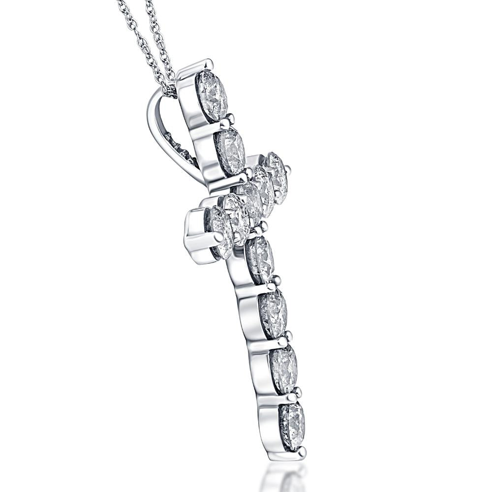 3.34Ct Diamond Cross Pendant 14k Gold Necklace 18"