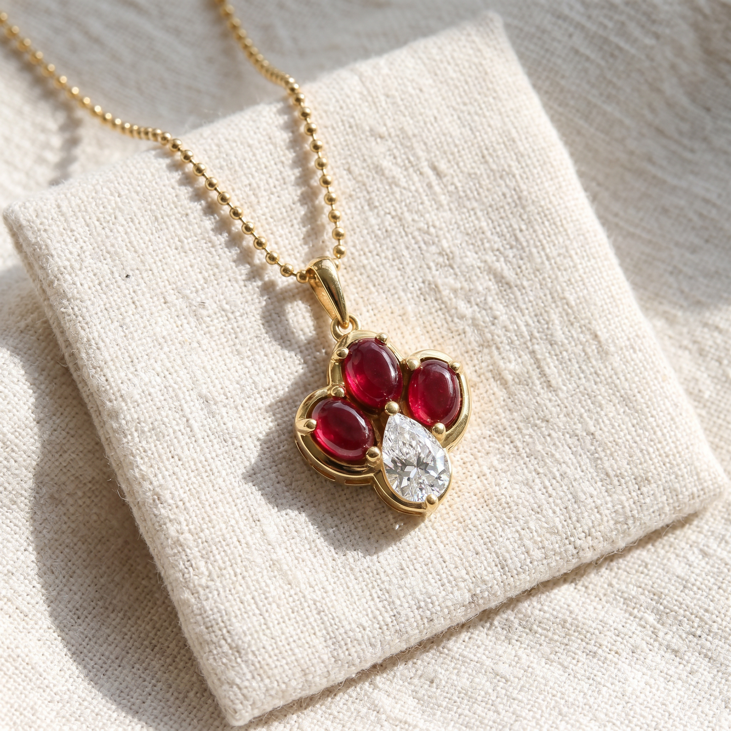 4Ct Pear Diamond & Cabachon Garnet Angelica Pendant 14k Gold Necklace Lab Grown