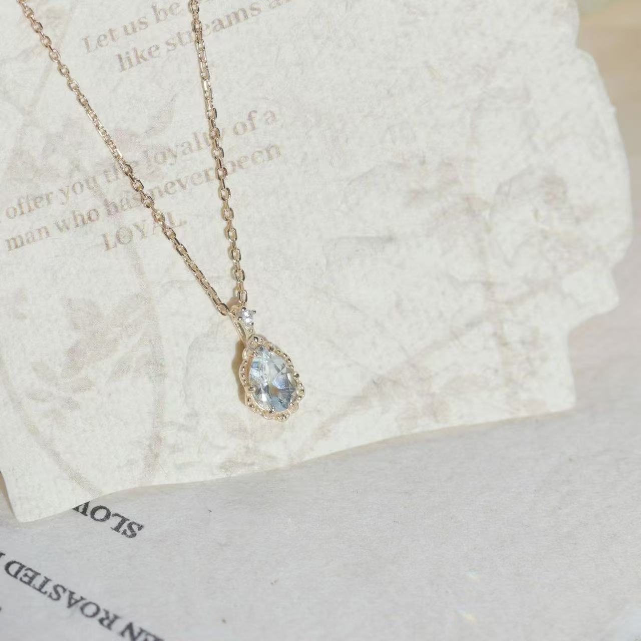 Pear Cut Aquamarine Elegant Vintage Necklace - ‘Antoinette’