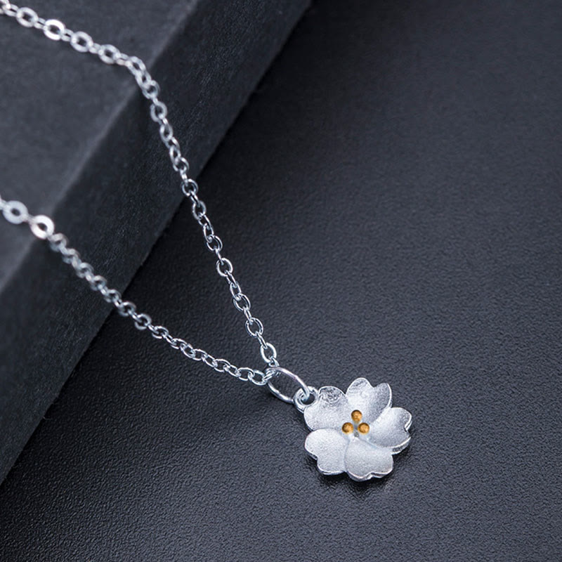 Fortune Jewel 925 Sterling Silver Cherry Blossom Flower Blessing Necklace Pendant