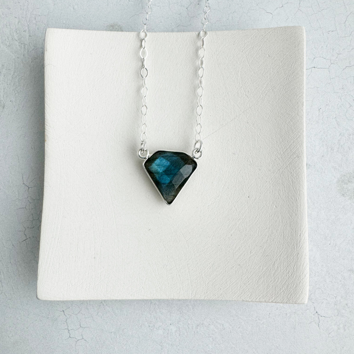 Dainty Triangle Bezel Necklace - Labradorite