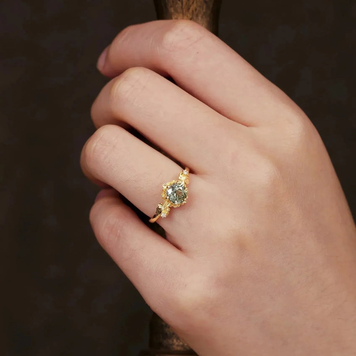 Sylvie’s Blossom | Round Green Sapphire Floral Engagement Ring