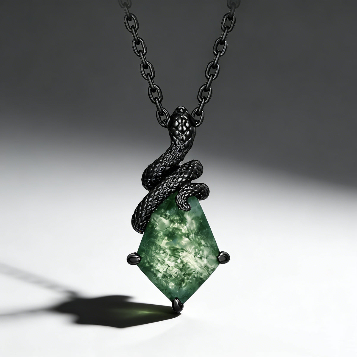Kite Cut Lab Emerald Mystical Serpent Carved Nature Inspired Necklace - Cloak
