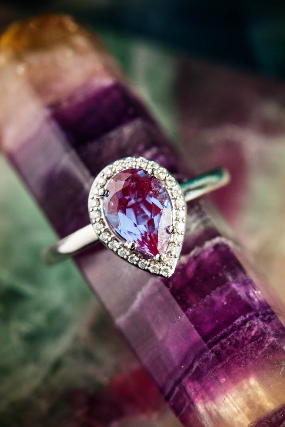 "Clariss" - Pear Cut Engagement Ring With Diamond Accents & A Contoured Stacker