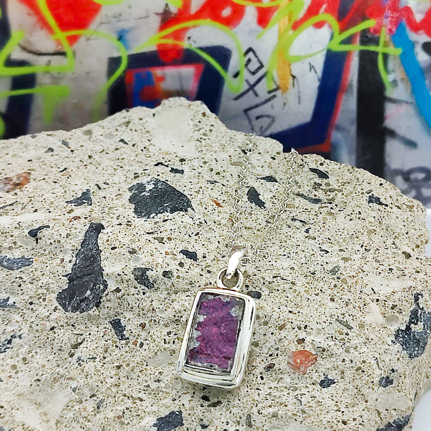 Berlin wall Pendant | Purple Graffiti | Sterling Silver