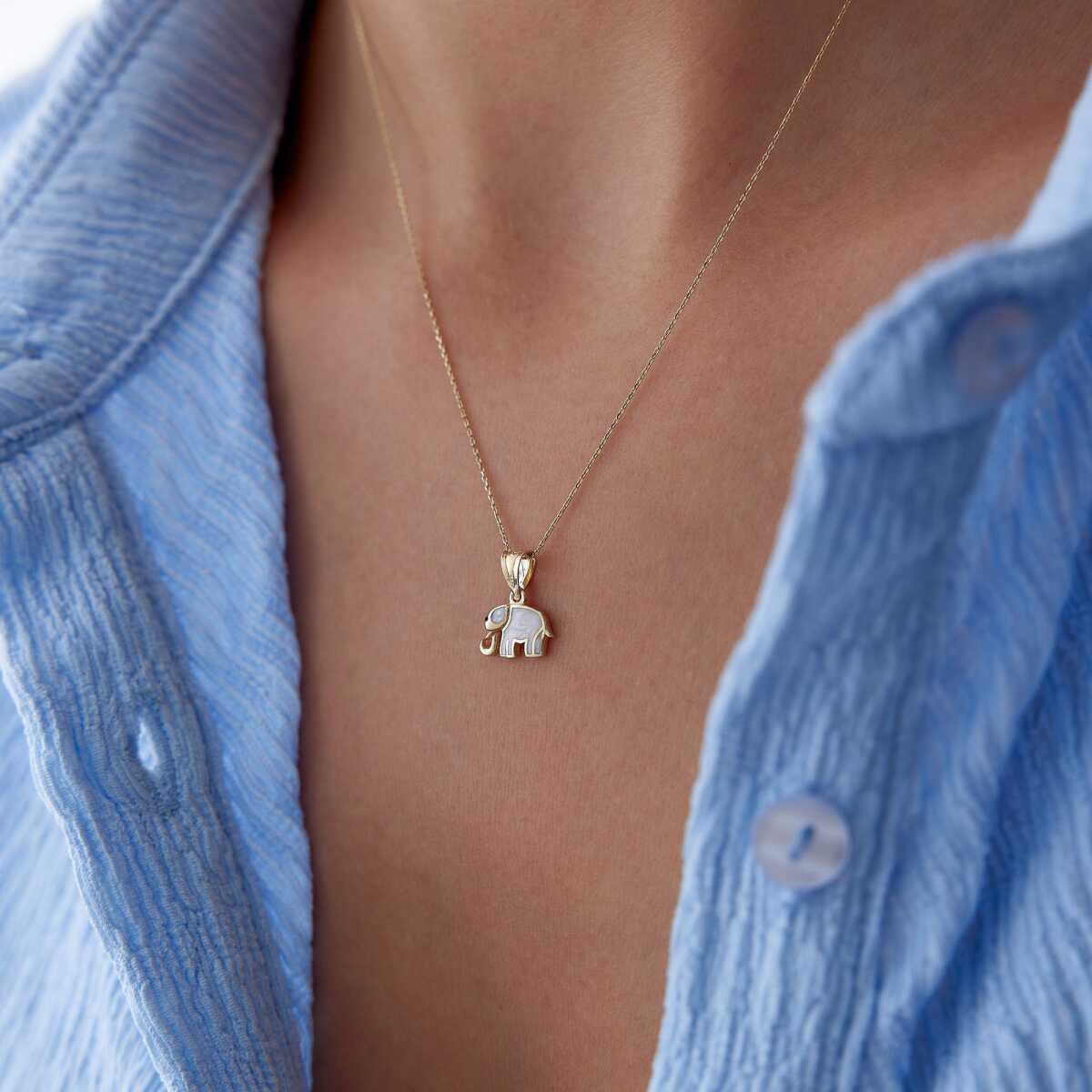 14k Gold White Enamel Elephant Necklace