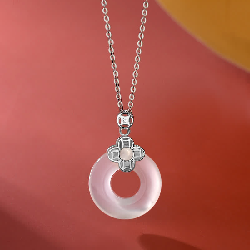 Fortune Jewel 925 Sterling Silver Chalcedony Coin Peace Buckle Positive Necklace Pendant