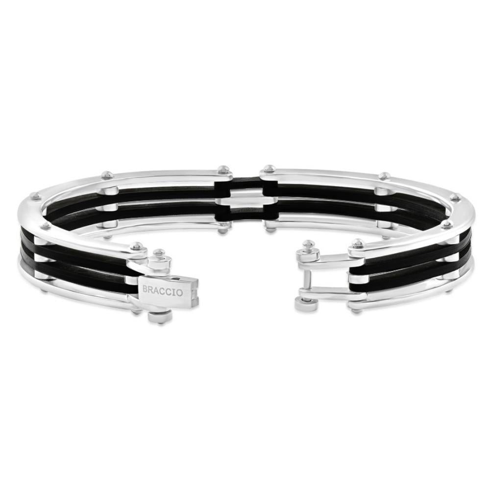 Men's Steel And Black Silicone Latched 8" 13.5mm " Cuffed Bracelet