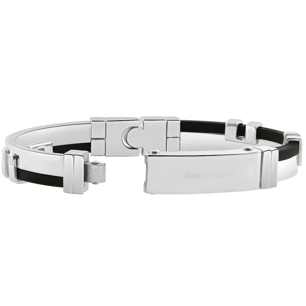 Men's Steel Polished Two Tone Black Latched 8" 11mm Cuffed Bracelet