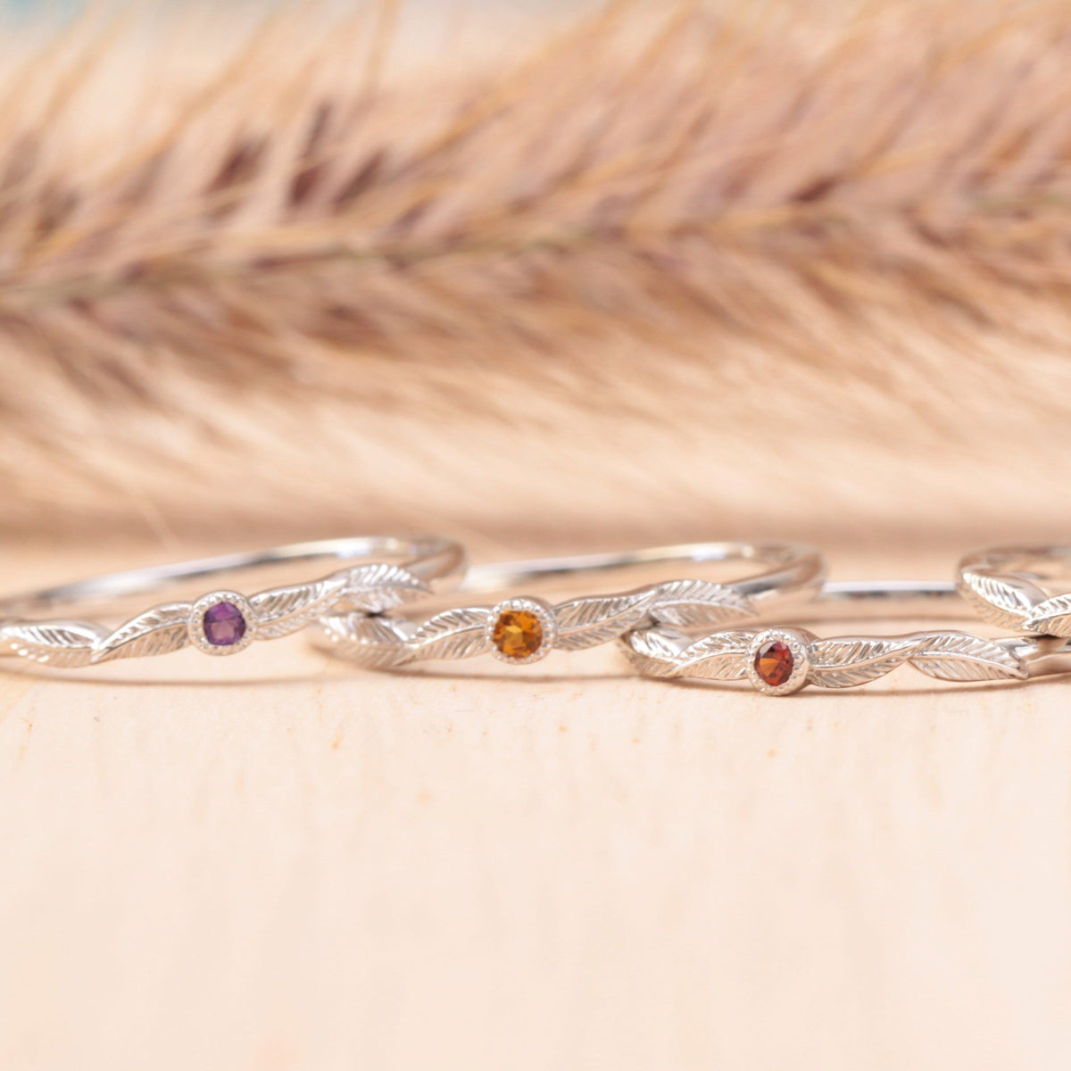 Blue Topaz Birthstone Leaf Ring