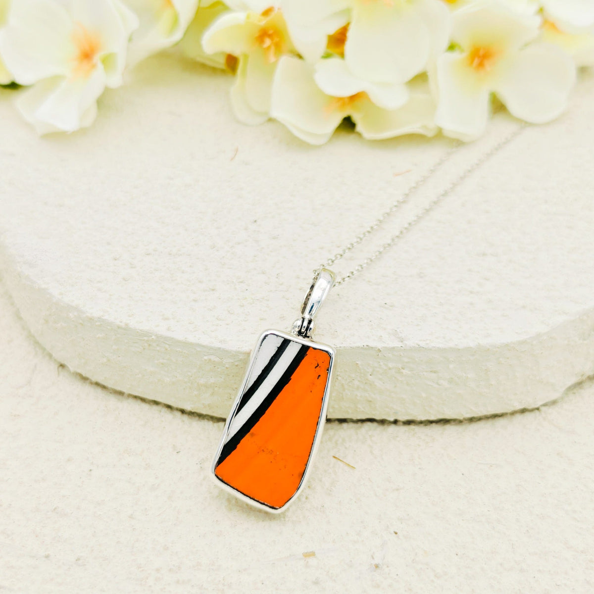 Clarice Cliff Art Deco Necklace | Bizarre Collection in Orange, Black and White | Upcycled Sterling Silver Heritage Jewellery
