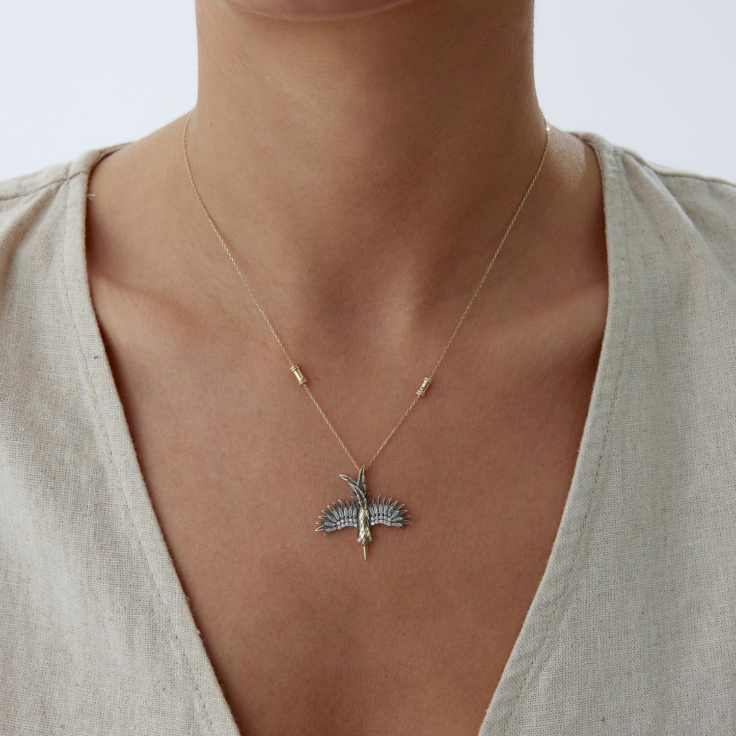 14k Gold Black Phoenix Necklace