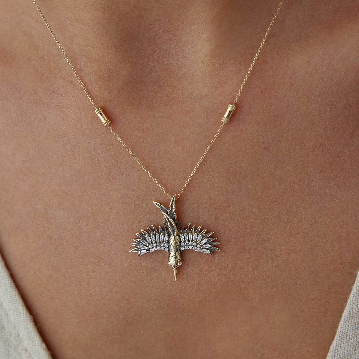 14k Gold Black Phoenix Necklace