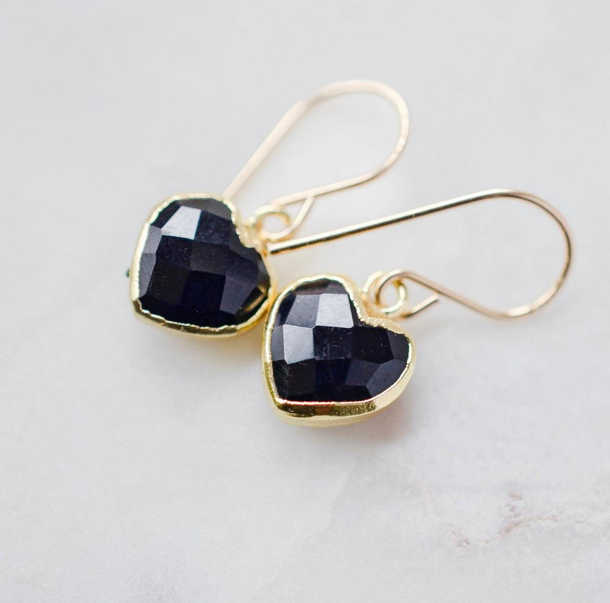 Black Onyx Heart Earrings