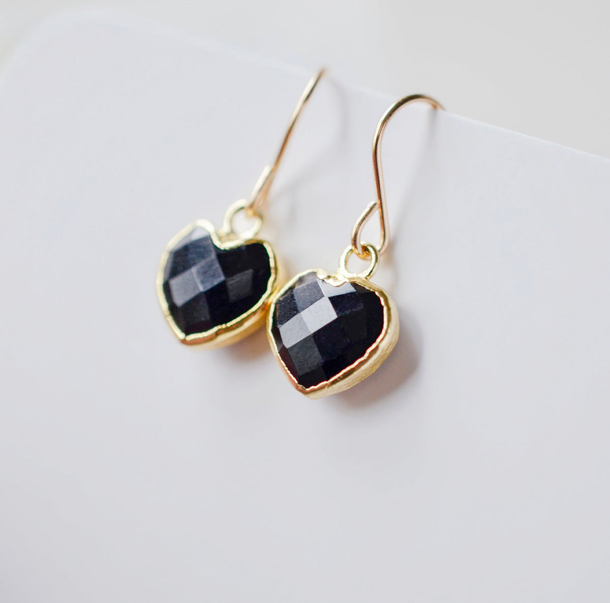 Black Onyx Heart Earrings