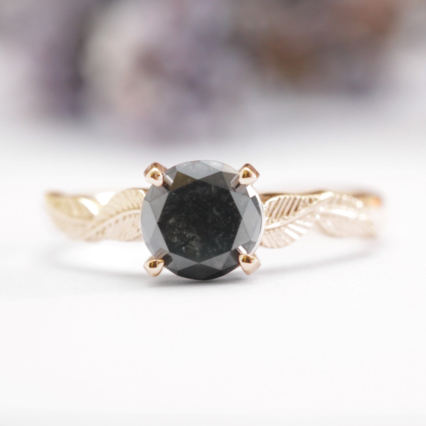 Black Diamond Leaf Engagement Ring